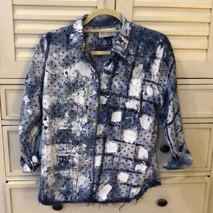 Upcycled hand painted and embroidered button down shirt